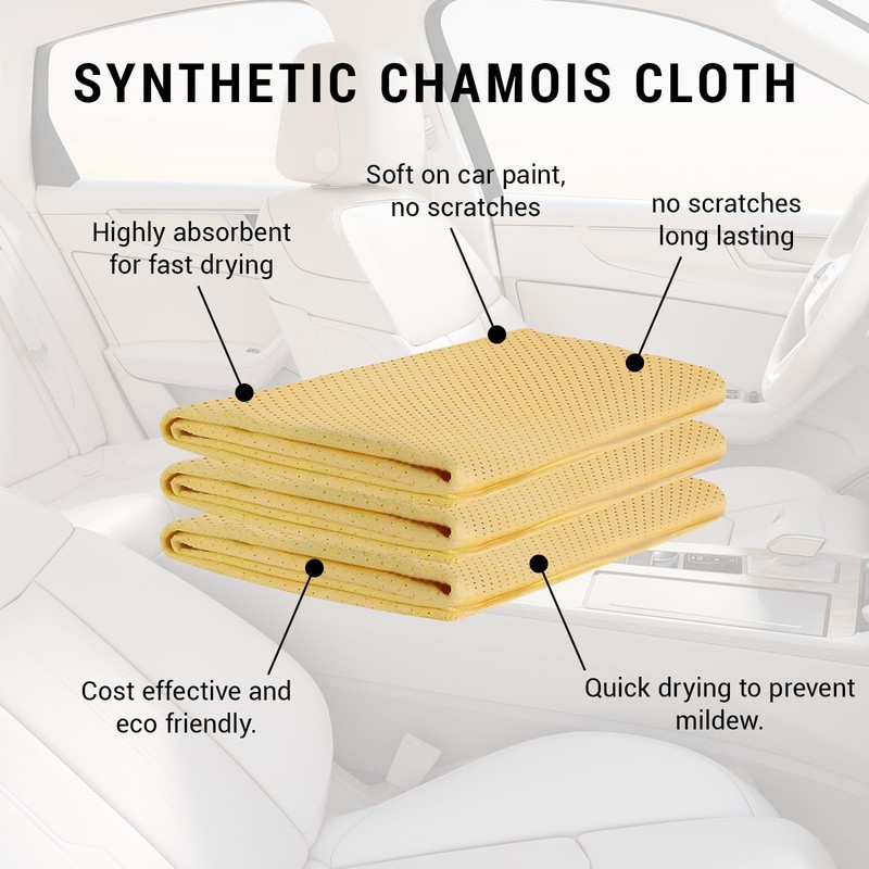 Xumann 3 Pcs Car Chamois Synthetic Leather, Leather Shammy Cloth