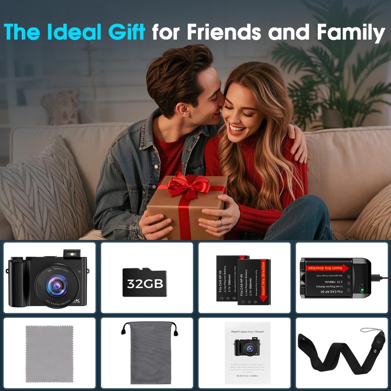 Digital Camera,Bofypoo 64MP Autofocus Vlogging Camera with Front and Rear