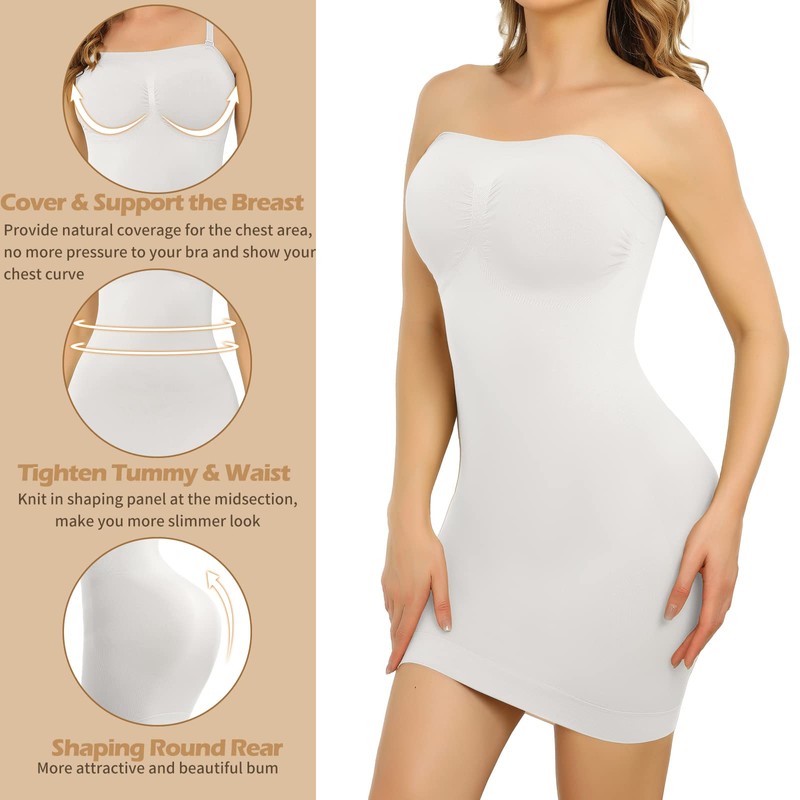 JOYSHAPER Strapless Shapewear Slip Dresses for Women Tummy Control Slips