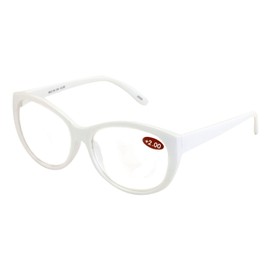Oversize Women Reading glasses - Magnified Readers Cateye Vintage Jackie Oval - Clear lens (White, 2.25)