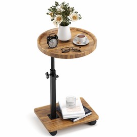 PPAMAPIC C Shaped End Table Adjustable Height, 360°Swivel TV Tray Table for Small Spaces, Side Table for Living Room, Couch Tables That Slide Under for Sofa Bed Chair