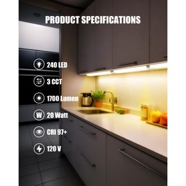 Aulaidik Hardwired Under Cabinet Lighting 30'', 3CCT Daylight with Triac Dimmable, 1700LM High Brightness Under Cabinet Lights Wired, 120V Linkable Under Counter Light for Kitchen, CRI>97, 240LED, 20W