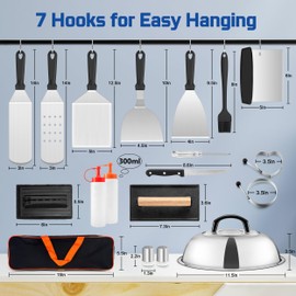 26 PCS Griddle Accessories Kit, HaSteeL Stainless Steel Flat Top Grilling Tools Set with Enlarged Spatulas, Scraper Chopper, Melting Dome for Outdoor Teppanyaki Barbecue