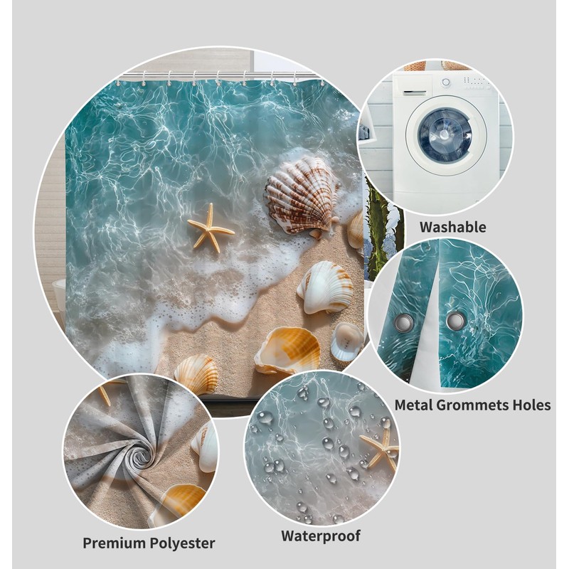 ChloropLastid Beach Ocean Themed Shower Curtain Sets for Bathroom, 72x72