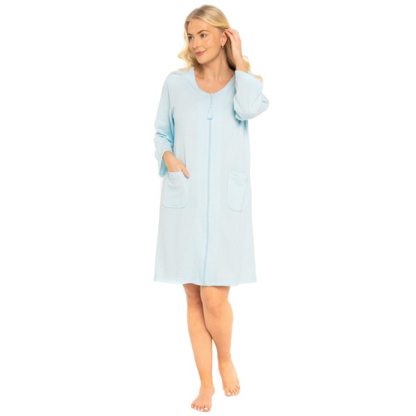 Ladies Super Soft Waffle Jersey Zip Front Dressing Gown, mint
