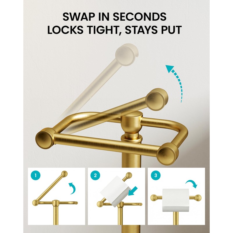 Brushed Gold Toilet Paper Holder Stand Freestanding, Weighted Base, 22