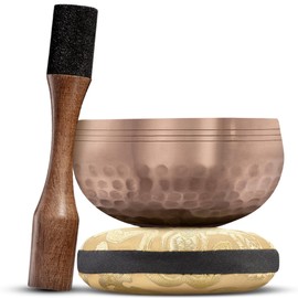 Tibetan Singing Bowl Set - Easy to Play - Creates Beautiful Sound for Holistic Healing, Stress Relief, Meditation & Relaxation - Simplicity - Brown Glossy Bowl with Black Pillow