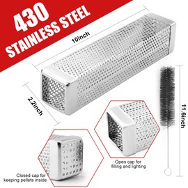 SHIKORI Smoke Tube for Pellet Smoker, 10 inch Smoker Tube for Pellet Grill - Hot or Cold Smoker Accessories for Grilling, Premium Stainless Steel Portable Barbecue Smoking Tube-2Pcs