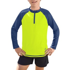 Boys Rash Vest Quick Drying Sun Protection Long Sleeve 1/4 Zip UPF 50+ Swimming Tops Green & Navy 5-6 Years