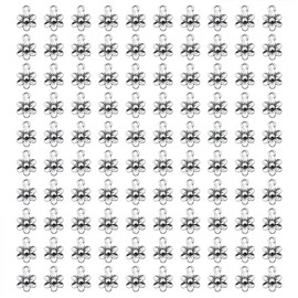 PPhtony Small Flower Charms Metal Vintage Pendant Charm Bead for Bracelet Earring Necklace Keychain Jewelry Making Cards Tags Crafting Supplies, 100PCS (Antique Silver)