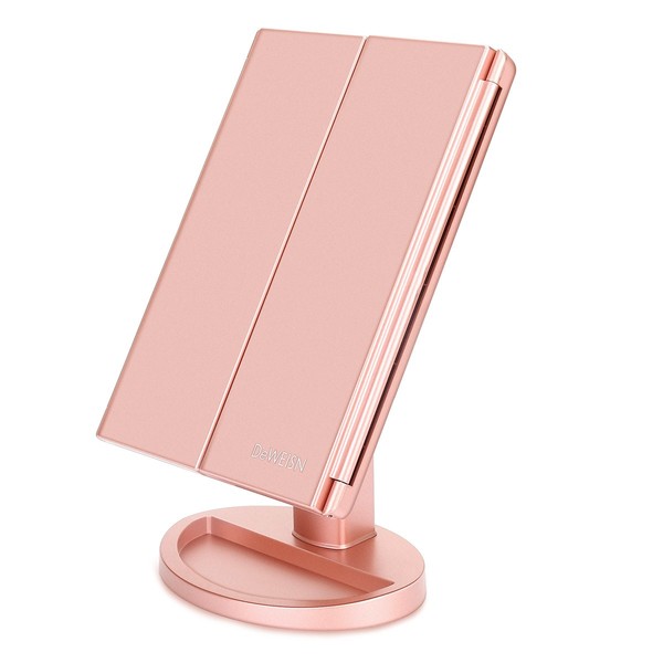 Nature Daylight 36 LEDs Tri-Fold Lighted Vanity Makeup Mirror with Touch Screen Dimming and 3X/2X/1X Magnification Makeup Mirror, 180 Degree Free Rotation, Countertop Cosmetic Mirror