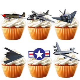 18pcs Military Airplane Dessert Cupcake Topper Aviation Aircraft Theme Decor Supplies Baby Shower Children Boy Girl Happy Birthday Party Decorations Glitter