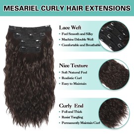 Mesariel Clip in Hair Extensions, Soft Lace Weft Short Curly Hair Extensions Clip ins Thick Invisible Natural Hair Pieces for Women, Double Weft 4Pcs 14 Inch Chestnut Brown