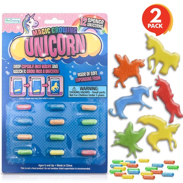 ArtCreativity Magic Growing Unicorn Capsules - Grow in Water - 2 Packs with 12 Expanding Animals Capsules Each - Cute Color Variety - Kids’ Birthday Party Favors, Contest Prize or Gift Idea