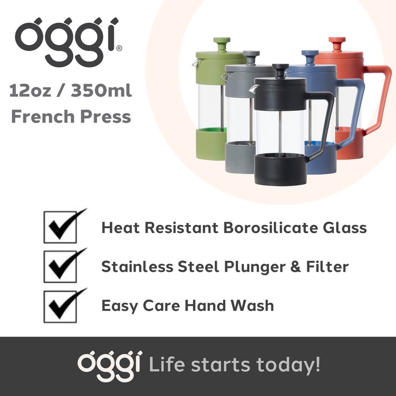 Oggi French Press Coffee Maker (12oz)- Borosilicate Glass, Coffee Press,