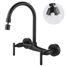Airuida Wall Mount Kitchen Sink Faucet Wall Mounted Kitchen Faucets 8 Inch Center Double Handles 360 Degree Swivel Spout Restaurant Utility Laundry Commercial Mixer Tap Matte Black