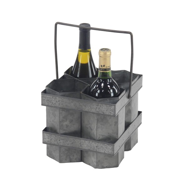Deco 79 Rustic Metal Four-Bottle Wine Holder, 7"W x 7"H,