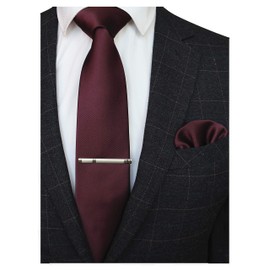 JEMYGINS Maroon Formal Necktie and Pocket Square Tie Clip Sets for Men (18)