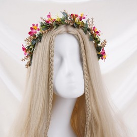 KorViSHOW Rose Purple Flower Crown - Fairy Forest Floral Headband for Women Woodland Floral Girl Headpiece Elf Renaissance Hair Accessory for Girls Women Birthday Wedding Party Photo Props