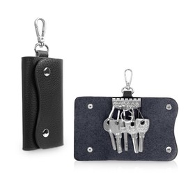 Generic Large Leather Key Case, Car Key Bag with 6 Carabiner Hooks, Practical Key Case Bag, Key Organiser for Men and Women (Black), black