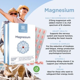 Healthspan Magnesium 375mg (180 Tablets) | Everyday Support for Muscles & Nervous System | Added B Vitamins Complex | Added Benefits for Your Bones, Teeth & Energy Levels | Vegan