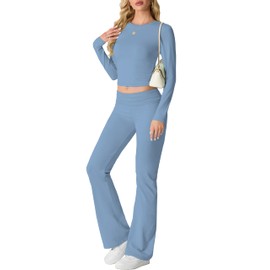 IWOLLENCE Two Piece Outfit Women 2-Piece Lounge Sets for Women UK Coord Outfit Y2K Gym Set Lounge Wear Tracksuit Full Set (Gray Blue, L)