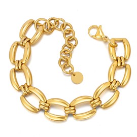 Chunky Gold Bracelets for Women - 18K Gold Plated Cuban Link Bracelet, Stainless Steel Non-tarnish Personality Thick Chain Trendy Jewelry Gift, Christmas Valentines Prom Birthday Gift for Girlfriend