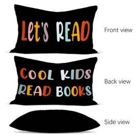 Rusenbao Let's Read Cool Kids Read Books Black Reversible Throw Pillow Covers-Toddler Reading Nook Cushion Case Decorate Book Club Kids Room Classroom Playroom Nursery,12x20 Inch Pillowcase