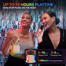 Peski Karaoke Machine for Kids Adults, Portable Bluetooth Mini Karaoke Microphone Singing Speaker with 2 Wireless Mic and Light,Toys for All Smartphones,Birthday, Family,Home Party (Rose Gold)