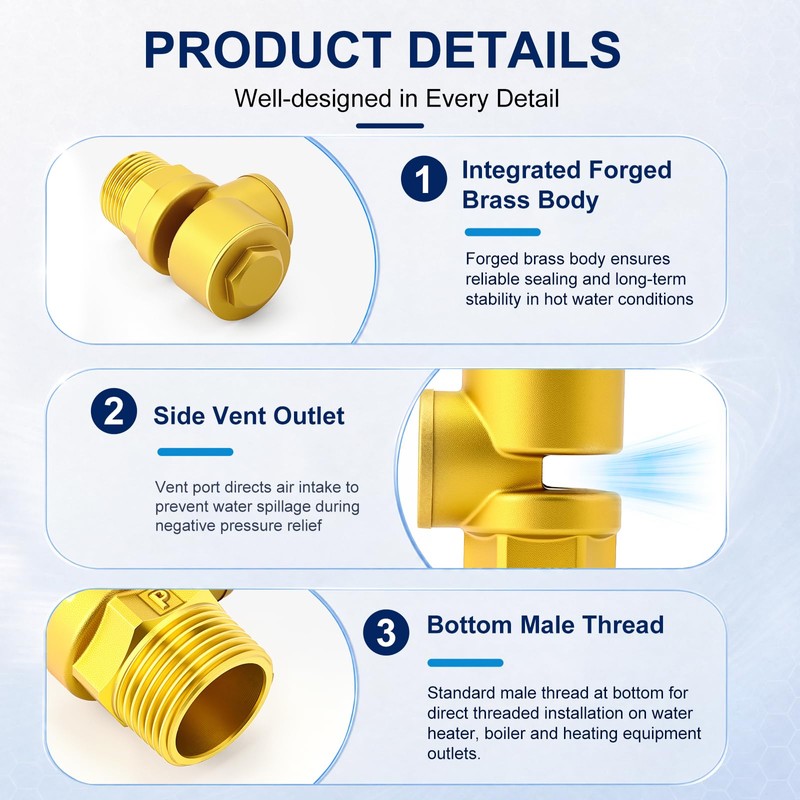 MEANLIN DN15 Brass Vacuum Breaker Valve,Male Thread,Anti-Backflow Preventer