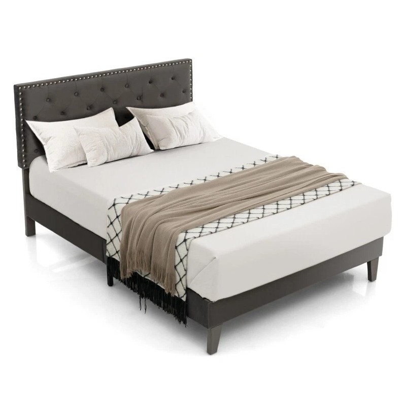 COSTWAY Full Size Modern Upholstered Platform Bed Frame Bedroom With