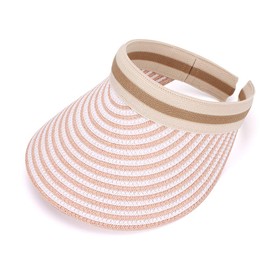 MK MATT KEELY Ladies Large Brim Straw Golf Summer Sun Hat, Pink stripes