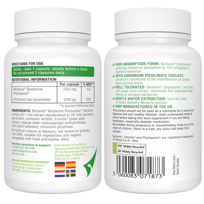 Igennus Advanced Berberine Phytosome 550mg & Chromium Picolinate,10x Absorption, Super