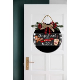 Gingerbread Wishes Sign Front for Door Decoration, 12 in Round Wood Wreaths Wall Hanging Outdoor, Farmhouse, Porch, for Spring Summer Fall All Seasons Holiday Christmas