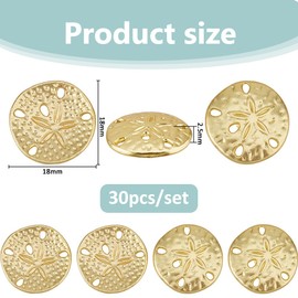 SUPERFINDINGS 30 Stück Sanddollar Seestern Anhänger 18mm Druckknöpfe Seestern Anhänger Legierung Zubehör Für Knopfanhänger Für Halsketten Armbänder Und Ringe Mattgoldfarben
