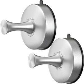 DGYB Suction Cup Hooks for Shower 2-Pcs Heavy-Duty 15LB Max Load, 304 Stainless Steel & PVC, No Drill Bathroom Wall Hooks for Towels, Robe, Loofah (Brush)
