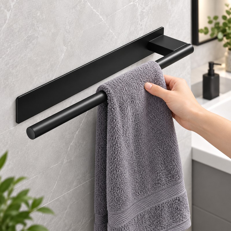 Stainless Steel Towel Rack for Bathroom Use – Self-Adhesive Single