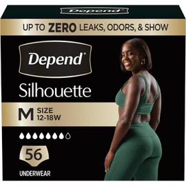Depend Silhouette Adult Diapers, Incontinence & Postpartum Bladder Leak Underwear for Women, Maximum Absorbency, Medium, Black, 56 Count (2 Packs of 28), Packaging May Vary