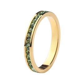 Muses Art Design Birthstone Eternity Band Ring 18K Gold (Channel Set/Full Round), Stackable Fashion Ring with Crystal Birthstone