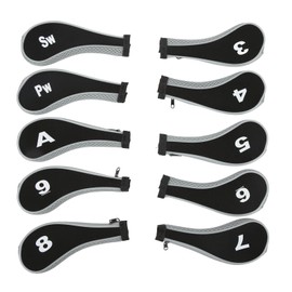 10Pcs Golf Club Head Cover Neoprene Golf Head Cover for Woods Irons Golfer Lovers Gray