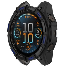AWADUO Compatible with Garmin Fenix 8 51mm Solar Protective Case Cover Smartwatch TPU Replace Protective Case Cover Shell Soft and Durable Watch Accessories(Black+Blue)