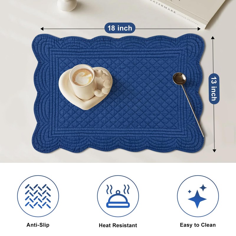 6 PC Quilted Placemats, 18"X13"Extra Large Cotton Placemats Set of
