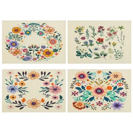 fanquare Floral Print Placemats Table Mats Set of 4 Cotton Linen Placemats Colourful Rectangle Spring Summer Wedding Table Mats for Party Kitchen Dining Decoration