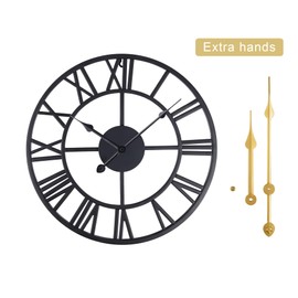 Lafocuse Silent Metal Black Large Wall Clock for Living Room Decor with 2 Pairs of Hands, Retro Roman Numerals Wall Clocks Modern, Big Clock for Bedroom Kitchen Office Room Home, 16 Inch