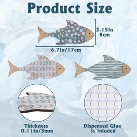 Simaixing 3 PCS Wooden Fish Coastal Decor Set, Beach Themed Room Decor, Vintage Lake House Decor, Nautical Ocean Wooden Fish Wall Art Decor for Home Bathroom Living Room (Gradient Blue)