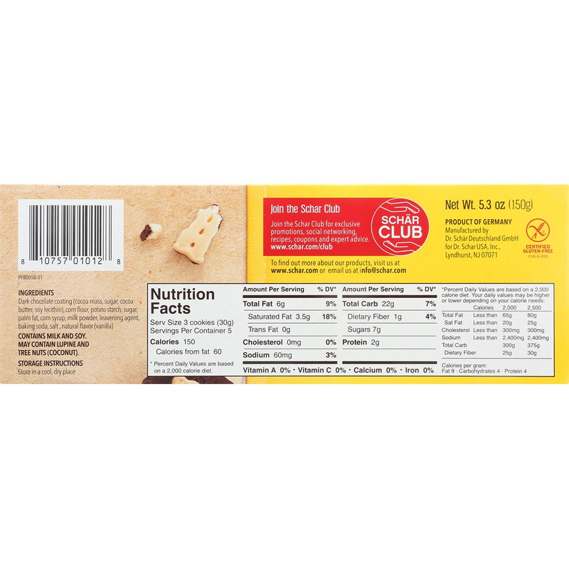 Schar - Chocolate Dipped Cookies - Certified Gluten Free -