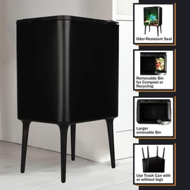 Home-Complete Trash Can - 8.7-Gallon Trash Can with Lid, Removable Legs, and 3L Recycling/Compost Bin - Odor-Resistant Kitchen Garbage Bin (Black)