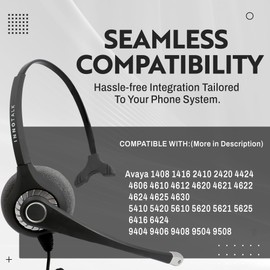 INNOTALK Phone Headset Compatible with Avaya 5620 5621 5625 6416 6424 QE4610 9404 9406 9408 9504 9508, QD Headset Adapter Cable + Noise Cancel Supersonic Monaural Desk Phone Headset