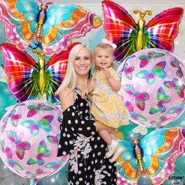 KatchOn, Big, Colorful Butterfly Balloons - 38 Inch, Pack of 6 | Fairies Theme Butterfly Party Decorations | Rainbow Butterfly Theme for Girls, Butterfly Birthday Decorations | Butterfly Foil Balloons