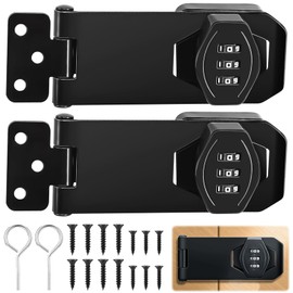 YOUNGSAY Pack of 2 Hasps with Combination Lock, 3-Digit Combination Lock with Screw, 4 Inch Security Hasp with Lock, Black Hasp for Door/Cabinets/Outdoor
